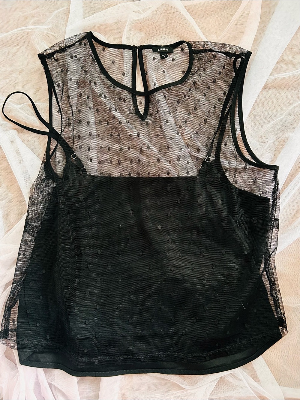 Express Black Polka Dot Sheer Overlay Camisole